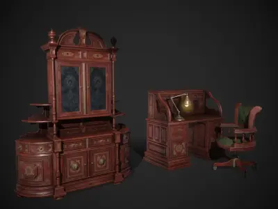 Antique Furnitures Low-poly 3D model