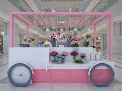 Flowers Cart  Food Cart  Trolly 3D model