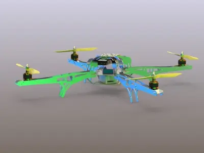 Quadcopter drone with two propellers 3D model
