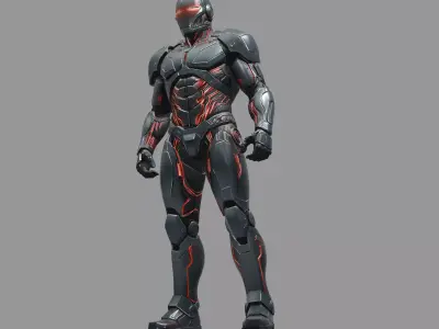 Glowing Red Male Combat Mech Suit 3D model