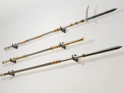 Realistic Japanese Spears and Pole Weapon Asset Bundle 3D model
