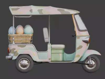Pastel Tactical Easter Delivery Tuk-Tuk  Model Low-poly 3D model