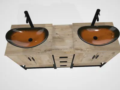 Double Sink Bathroom Vanity with Sink Combo 3D model