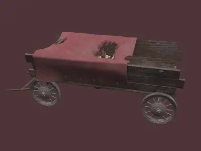 Wooden Wagon With Junk Low-poly 3D model