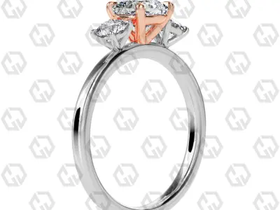 Ring 102 cushion Shape 3 stone ring with round 3D print model