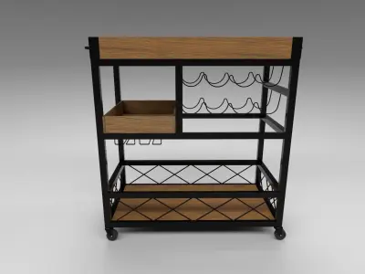 Wooden Serving Trolley 3D model purchase