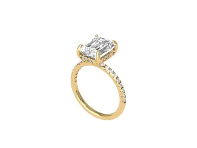  Emerald Solitaire Ring With Hidden Halo 3D print model get