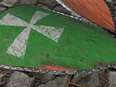 Medieval round shield with coat of arms  2 Low-poly 3D model