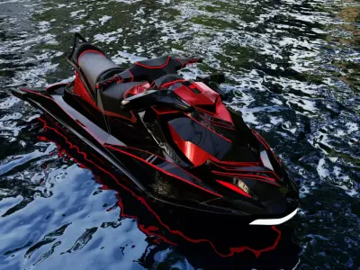 Jetski sci-fi red-black detailed model 3D on Blender 3D model