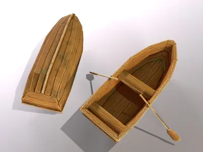 Stylized hand painted lowpoly boat in fantasy cartoon style Low-poly 3D model