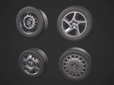 Various Car Tires Low-poly 3D model