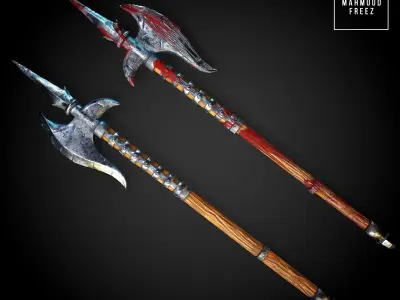 Low Poly Stylized axe Multi texture Low-poly 3D model