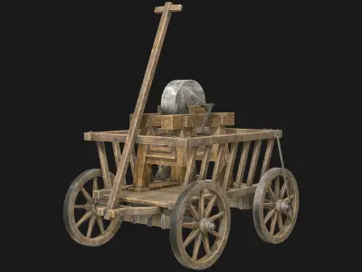 Cart With Old Grindstone 1 Low-poly 3D model