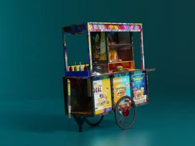 A fast food street food truck ready for games and movies Low-poly 3D model