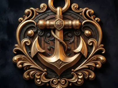  ornate golden anchor emblem 3D print model