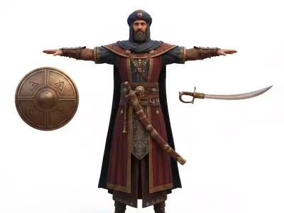 Realistic Arabian Desert Warrior 3D Model  Rigged  Game Ready Low-poly 3D model buy