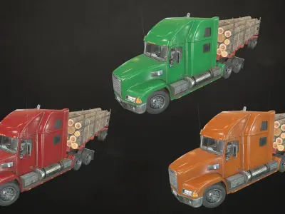 Semi Truck Log Trailer Low-poly 3D model