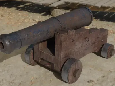 Old Cannon Low-poly 3D model 6