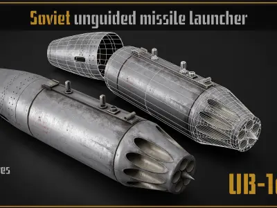 Game ready model of  UB-16-57 unguided missile rockets launcher Low-poly 3D model
