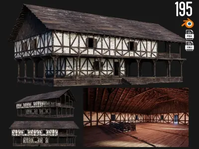 4 Old Medieval Building Pack 4K Textures GameReady 193 to 196 Low-poly 3D model