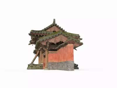 The ruined gate of an ancient Asian temple 3D model