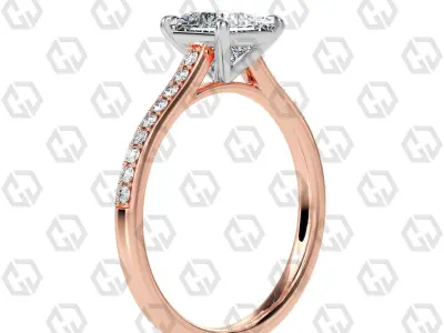 Ring 58 Princess shape pave setting ring with gems 3D print model