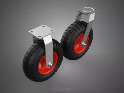 PAIR SET SWIVEL RIGID FIXED CASTER CASTOR WHEEL PNEUMATIC TIRE 3 3D model