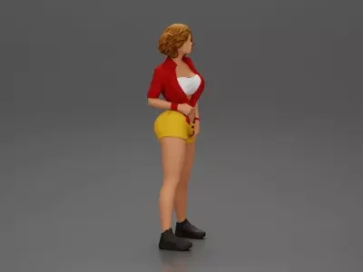 Woman Posing Boldly in Vibrant Summer Streetwear Style 3D print model