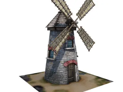 Medieval Building 09 Windmill Low-poly 3D model