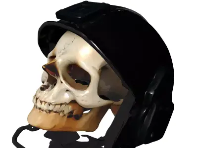 Damaged Military Helmet with Skull Low-poly 3D model