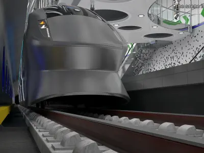 Modern High Speed Train on the Tracks 3D model