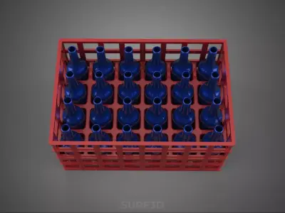 RED BOTTLE CARRIER PLASTIC CRATE BOX CONTAINER STORAGE RACK TRAY 3D model