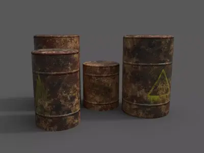 Barrels three metal Free low-poly 3D model