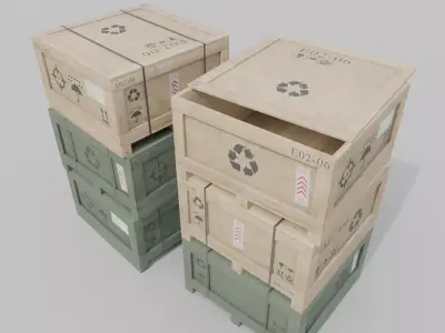 Flat Cube Wooden Crate - Customizable Shipping Box Low-poly 3D model