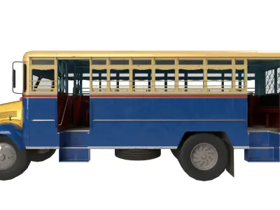 Indian Bus with interior - 1964 vintage model mid poly 3D model
