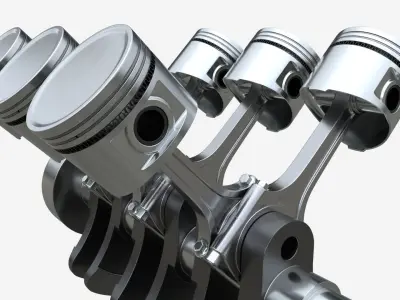 Engine crankshaft and pistons 3D model