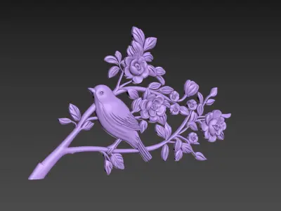Bird Flowers Relief for CNC 3D model