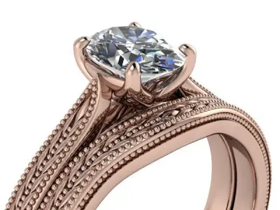 Antique Oval Hand Engrave Design Classic WeddingRing Set Jewelry 3D print model