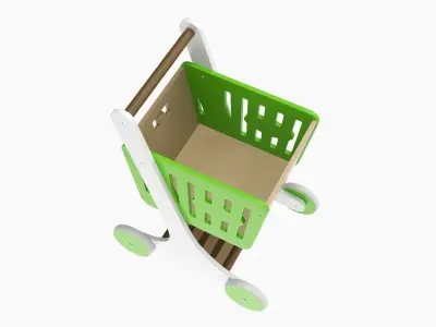 Wooden market shopping trolley 3D model