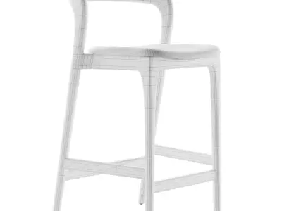 Scooped Ash Wood Leather Stool 3D model