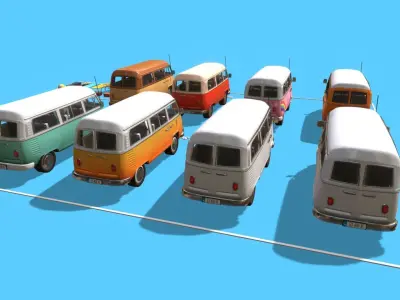 Volkswagen Van Asset Pack Variations Low-poly 3D model