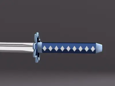 Low Poly Samurai Katana Sword Blue Flower Weapon Semi Realistic Low-poly 3D model
