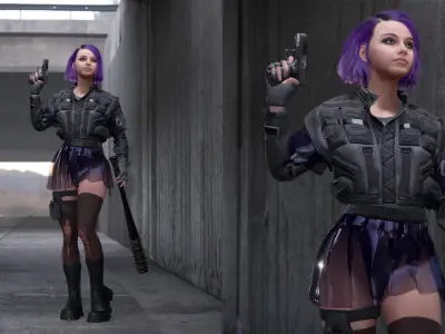 Mens and Womens Cyberpunk Outfits - Modular - Rigged 3D Model Pack