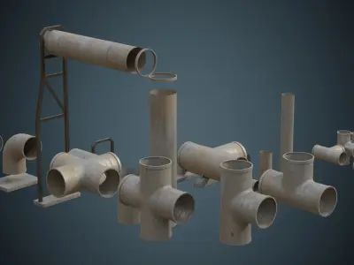 Industrial Pipes 4B Low-poly 3D model