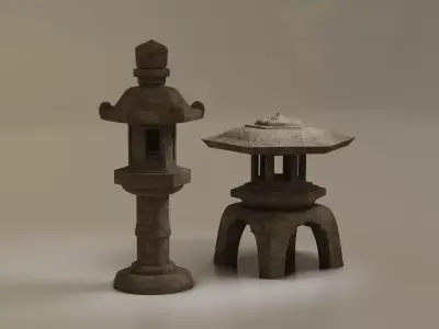 Low-Poly Tourou stone pagoda Low-poly 3D model