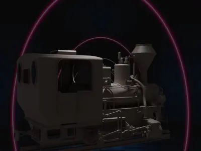 Locomotive train in tunnel with neon lights 3D model