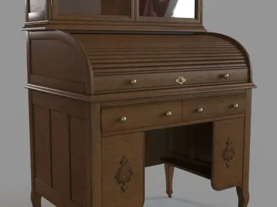 Antique Roll Top Secretary Desk 3D model