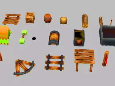 Detail wooden items Low-poly 3D model