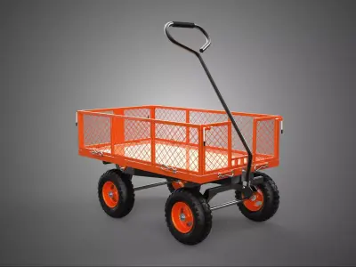 ALL TERRAIN ORANGE HAULING UTILITY CART TROLLEY WAGON GARDEN 4 W 3D model