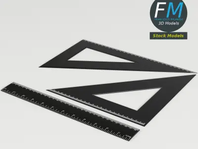 Drafting Ruler and Squares set Low-poly 3D model